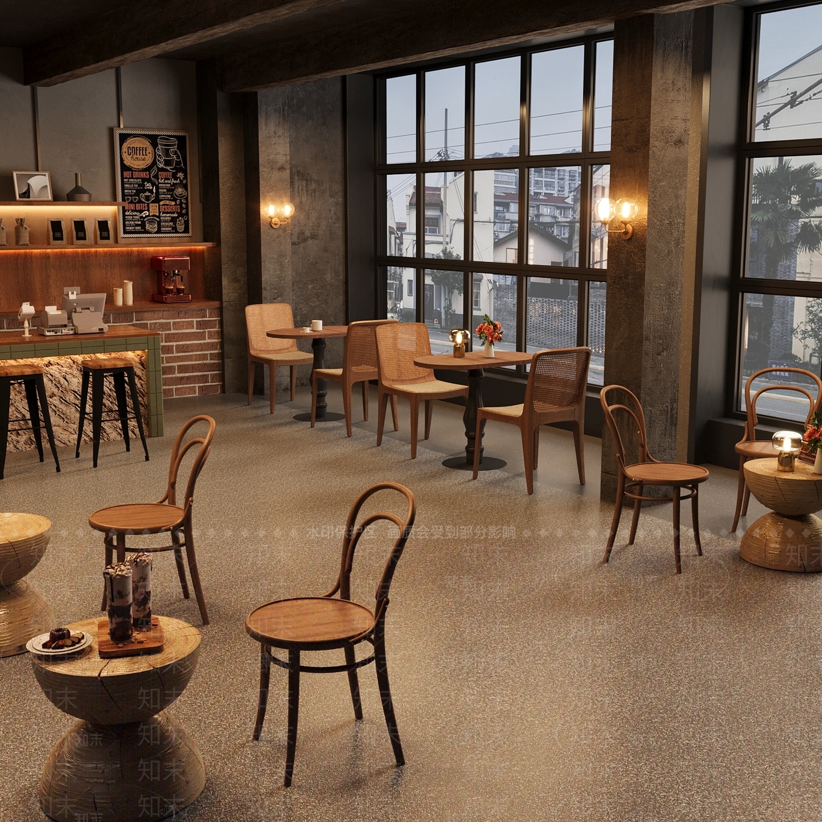 工业风复古风咖啡厅3D模型下载【ID:1142430869】
