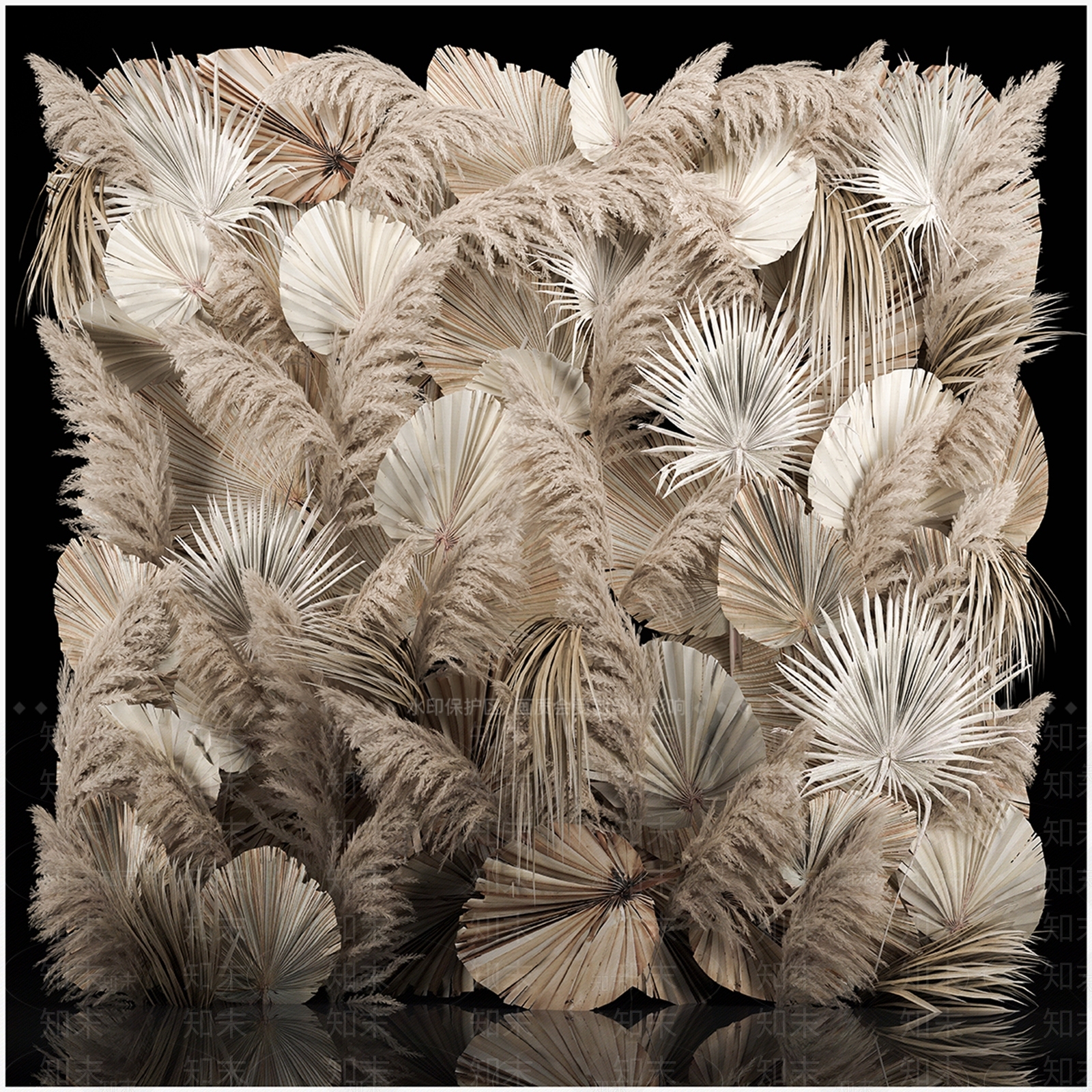 现代干花芦苇植物墙3D模型下载【ID:1142432614】