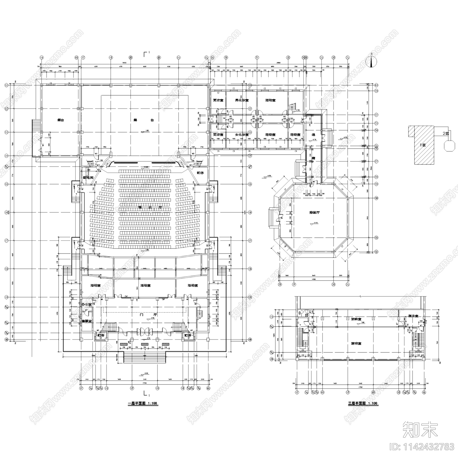 影剧院电影院剧场建筑施工图下载【ID:1142432783】