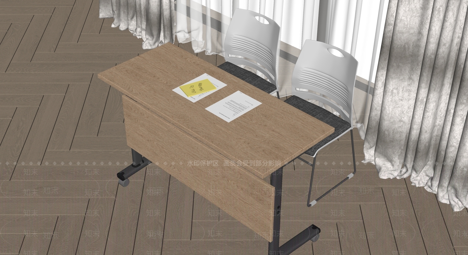现代双人会议桌椅组合SU模型下载【ID:1142434747】
