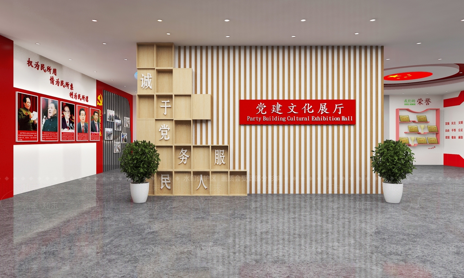 现代党建红色文化展厅SU模型下载【ID:1142435165】