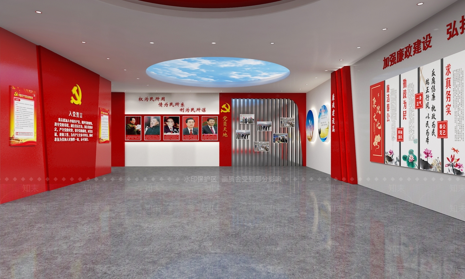 现代党建红色文化展厅SU模型下载【ID:1142435165】