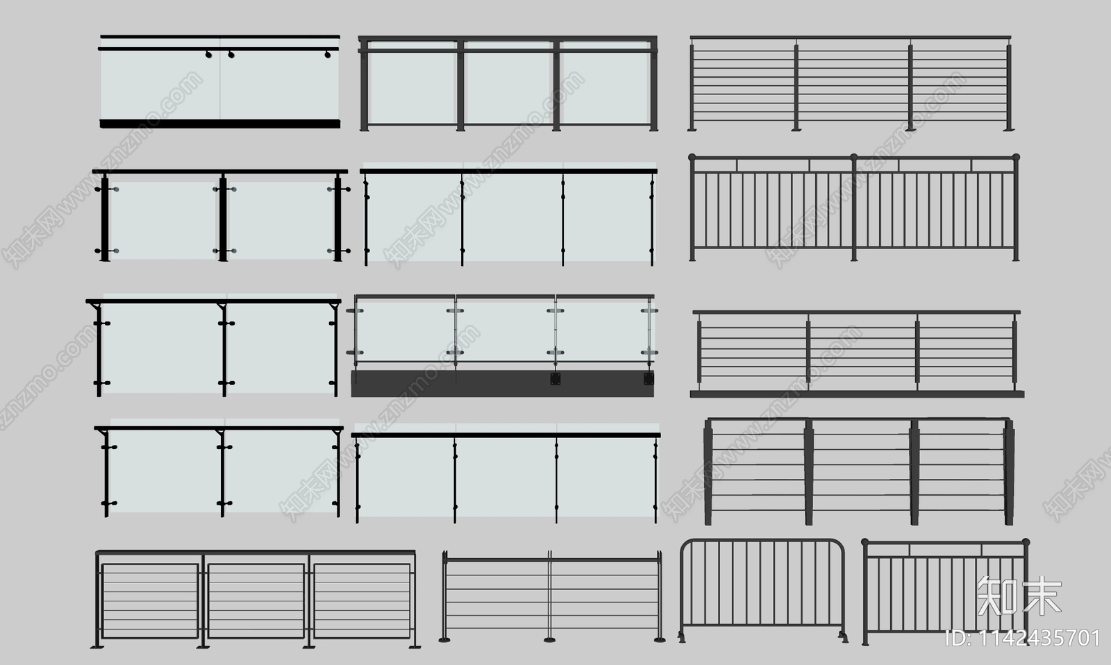 现代玻璃栏杆SU模型下载【ID:1142435701】
