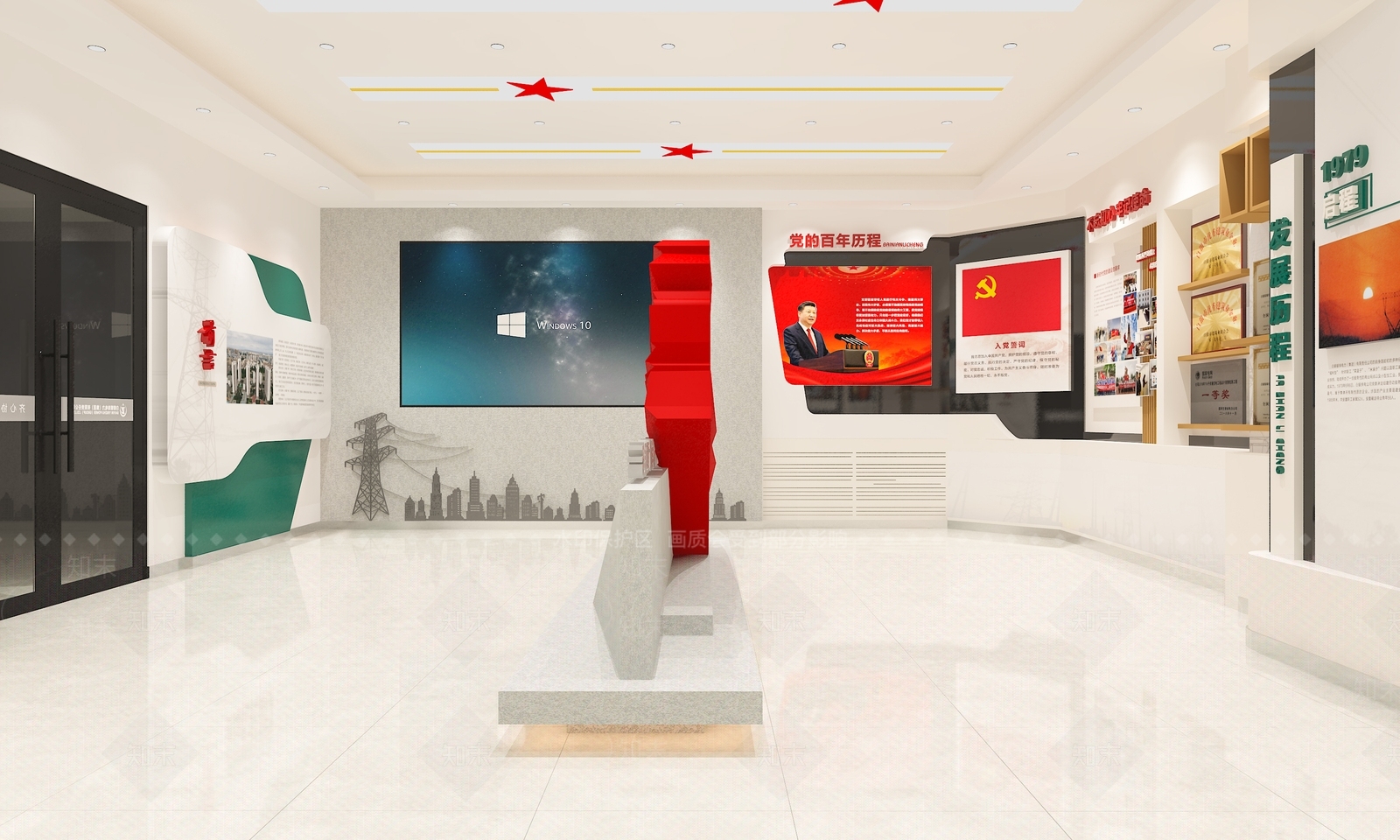 现代企业党建展厅SU模型下载【ID:1142435799】