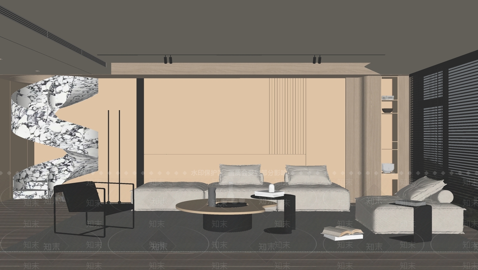 现代别墅客厅SU模型下载【ID:1142437985】