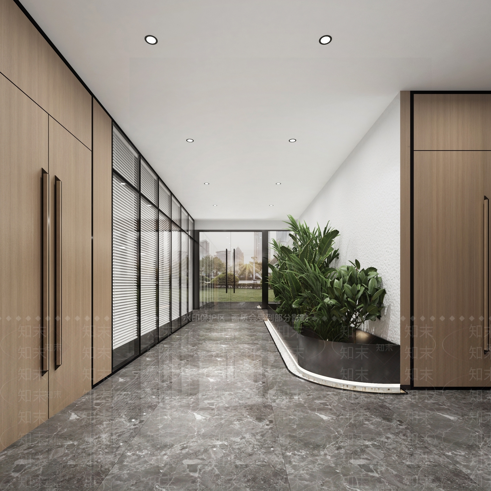 办公过道高隔双层加百叶绿植堆3D模型下载【ID:1142437867】