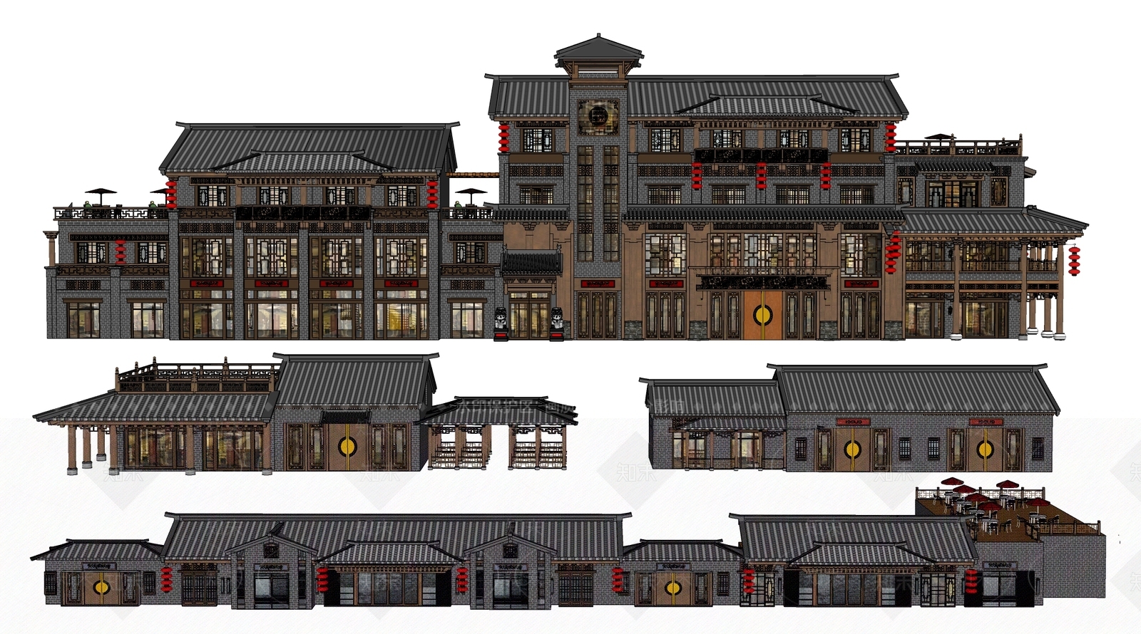 新中式商业建筑SU模型下载【ID:1142438151】