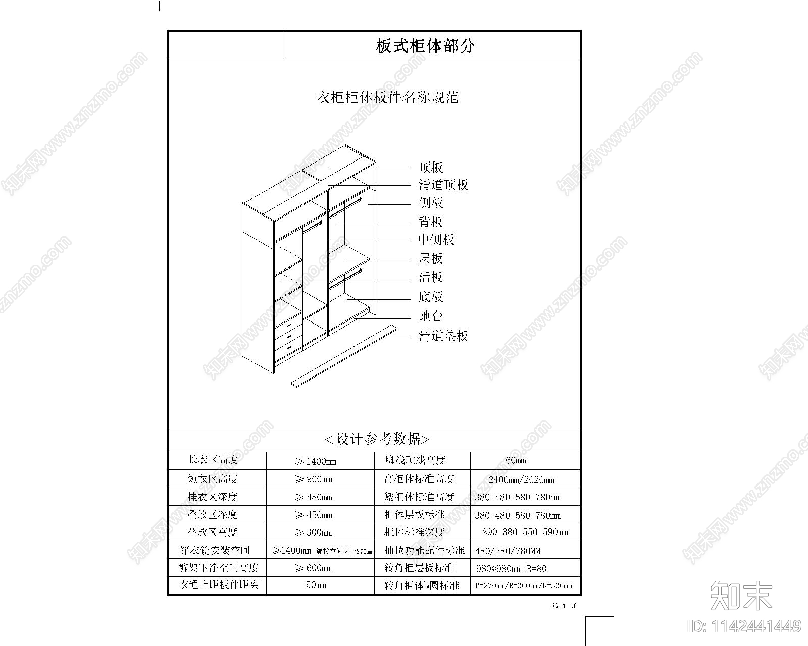 衣柜定制cad施工图下载【ID:1142441449】