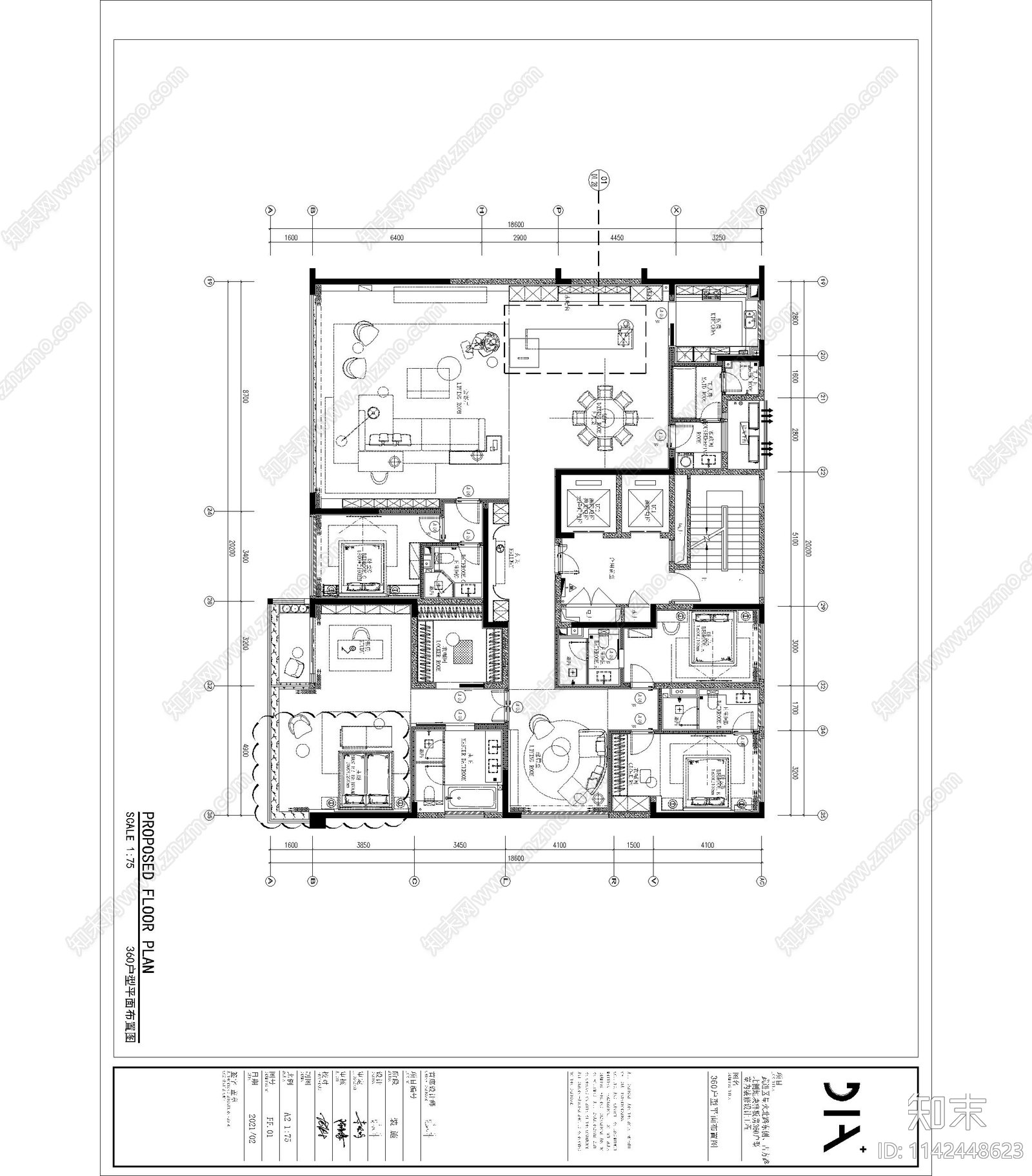 丹健国际常州嘉宏大平层样板间室内装修cad施工图下载【ID:1142448623】