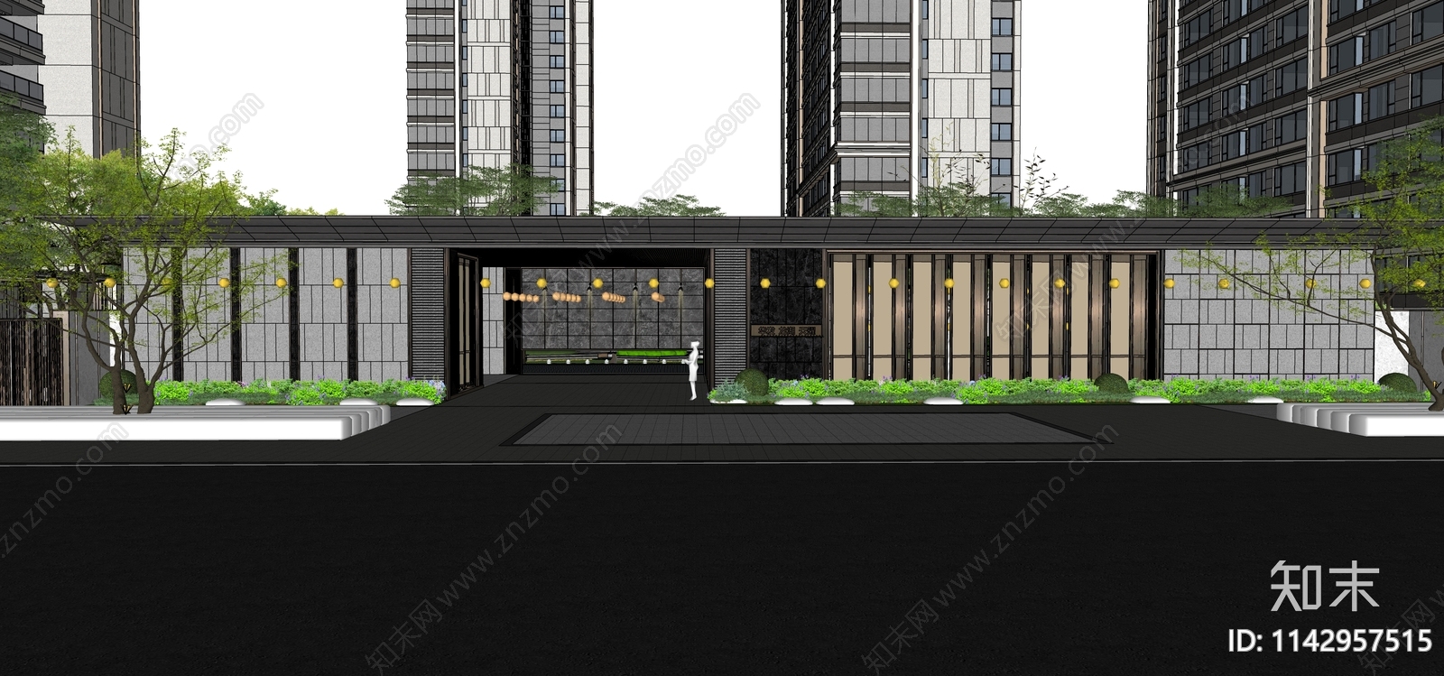 现代小区入口大门SU模型下载【ID:1142957515】_知末su模型网