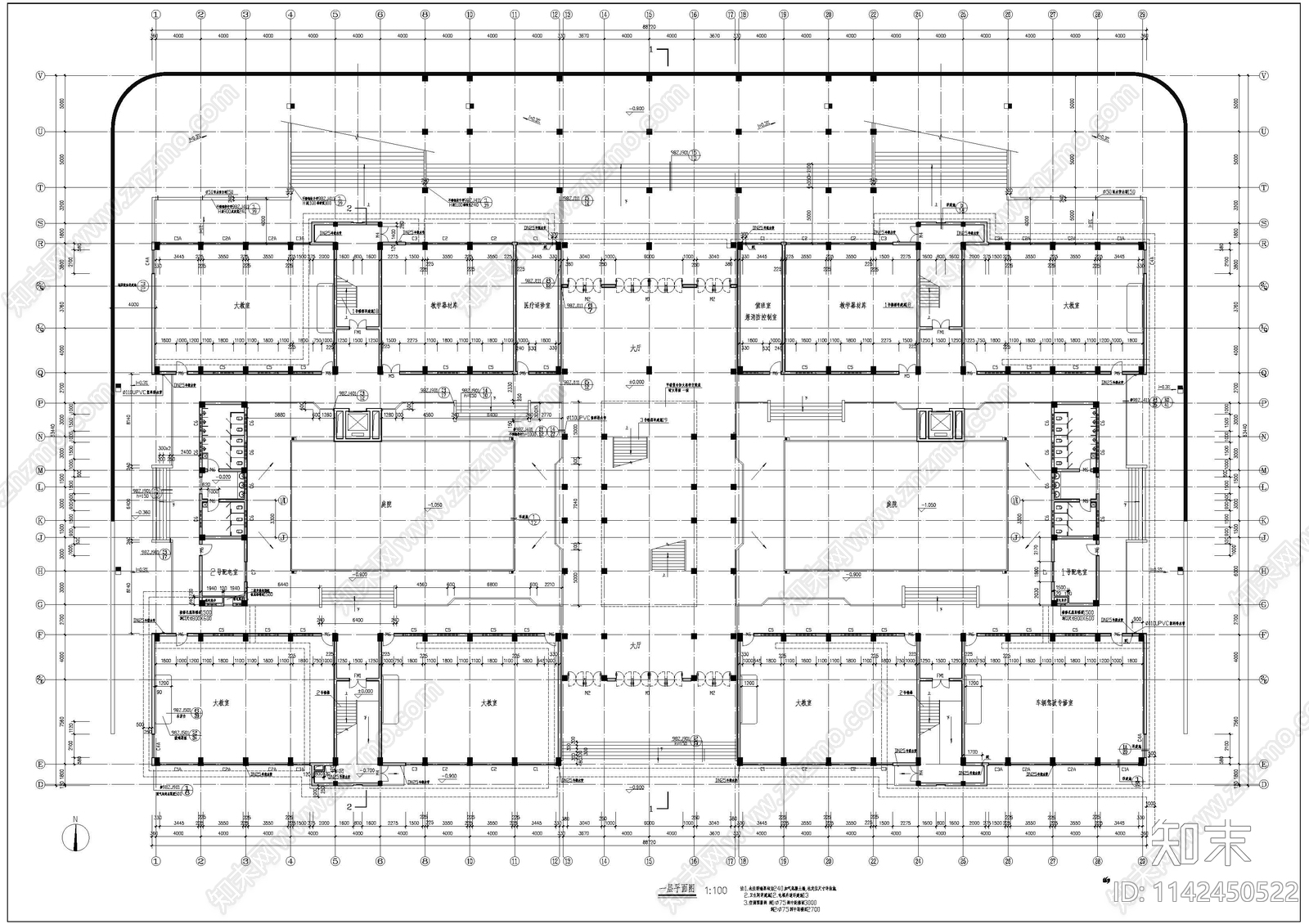 教学楼加报告厅全套建筑cad施工图下载【ID:1142450522】