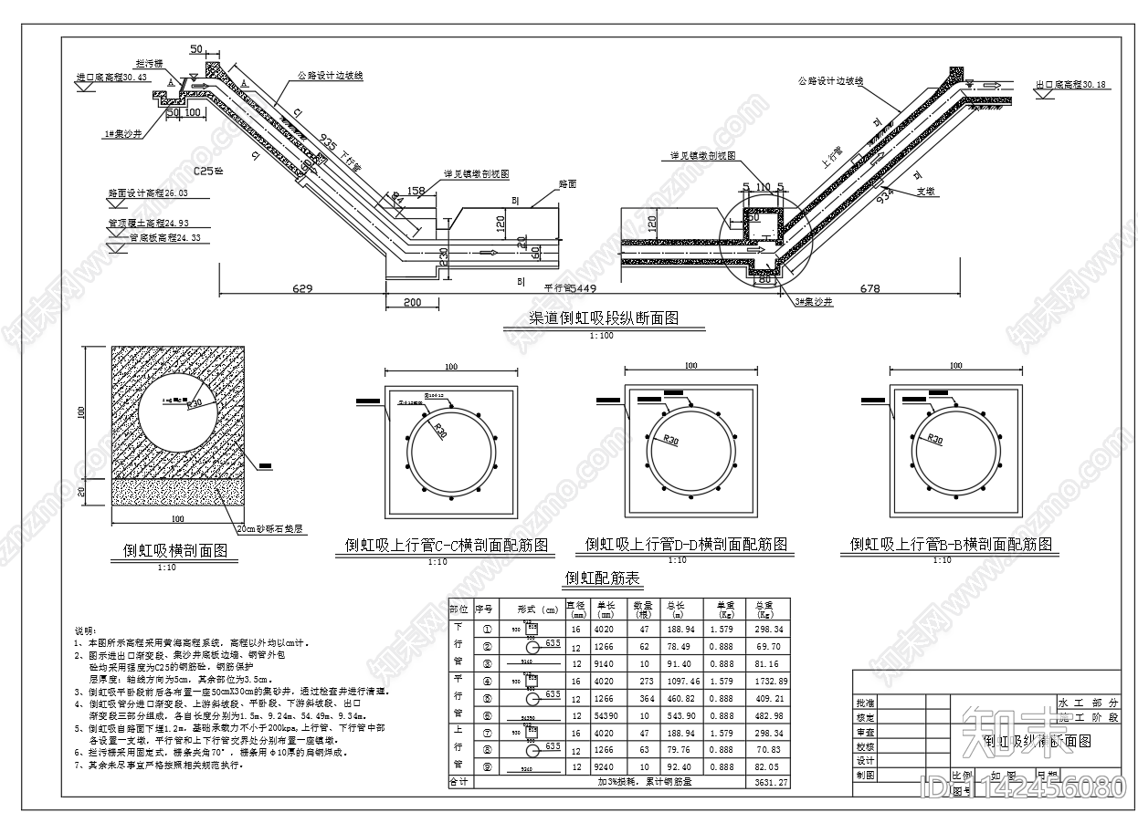 渠道倒虹吸节点cad施工图下载【ID:1142456080】