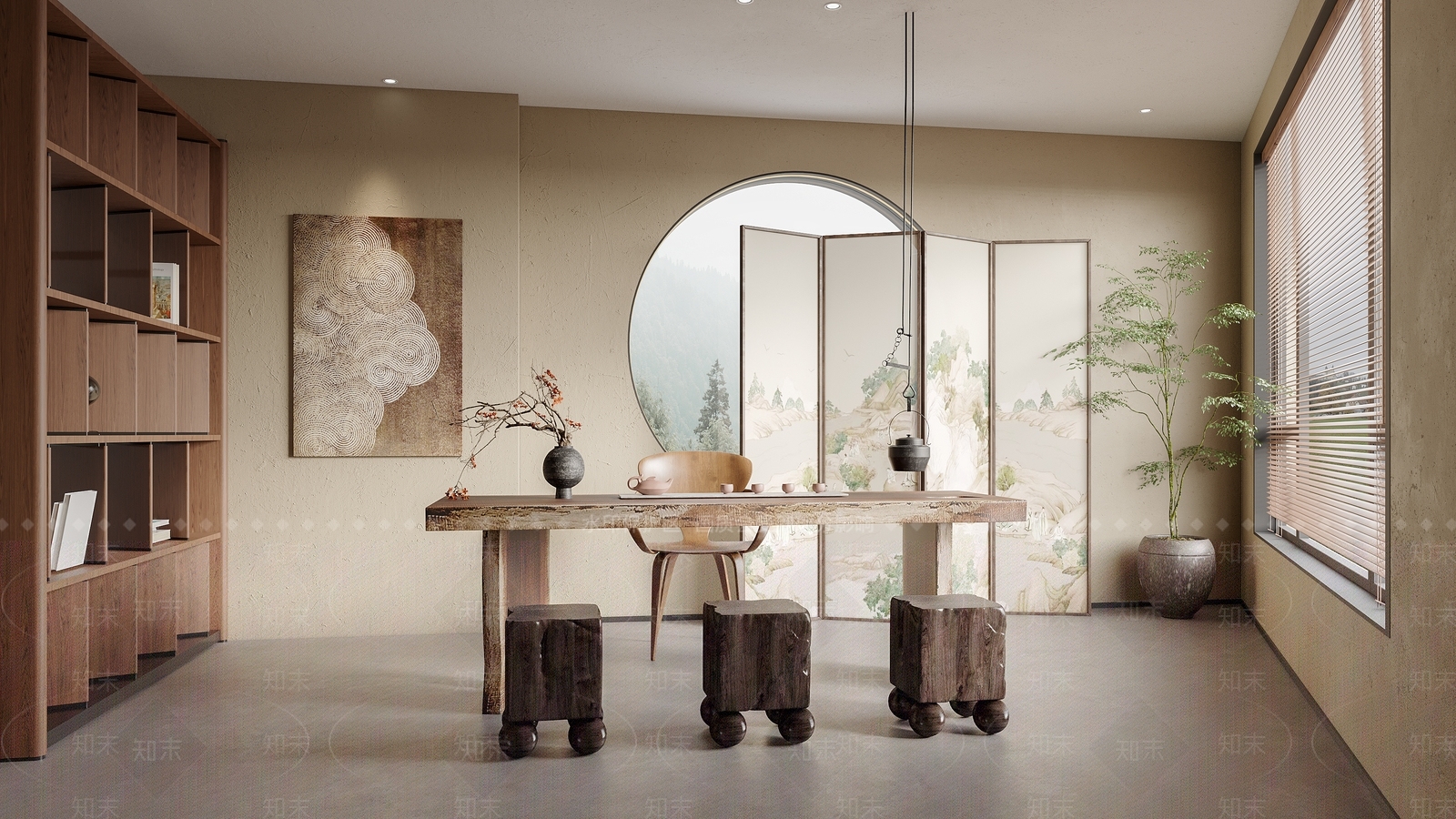 侘寂风茶室3D模型下载【ID:1142460378】_知末3d模型网