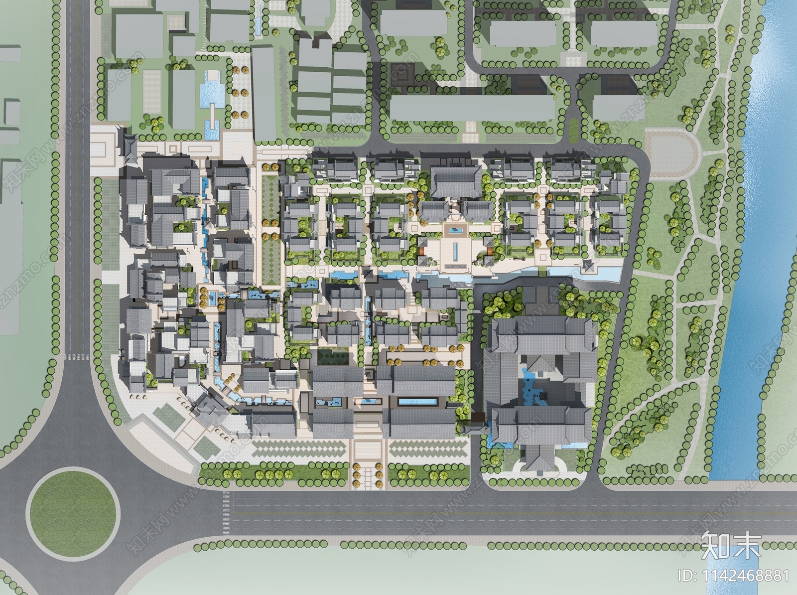 文化创意小镇景观平面图施工图下载【ID:1142468881】