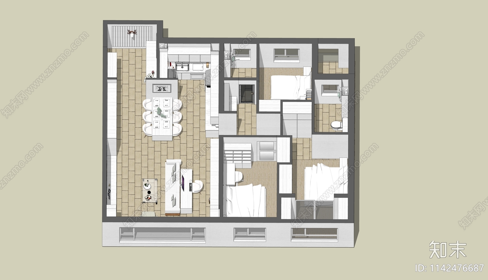 现代家居客厅SU模型下载【ID:1142476687】