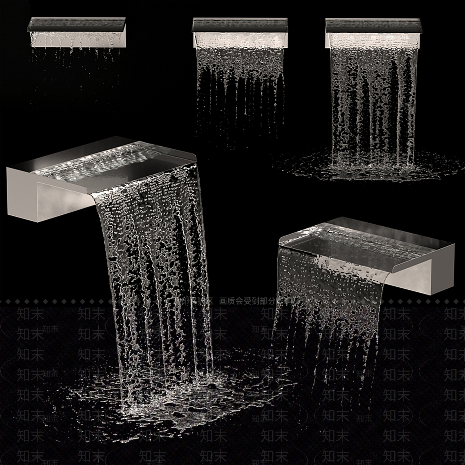 现代不锈钢喷泉瀑布SU模型下载【ID:1142479113】