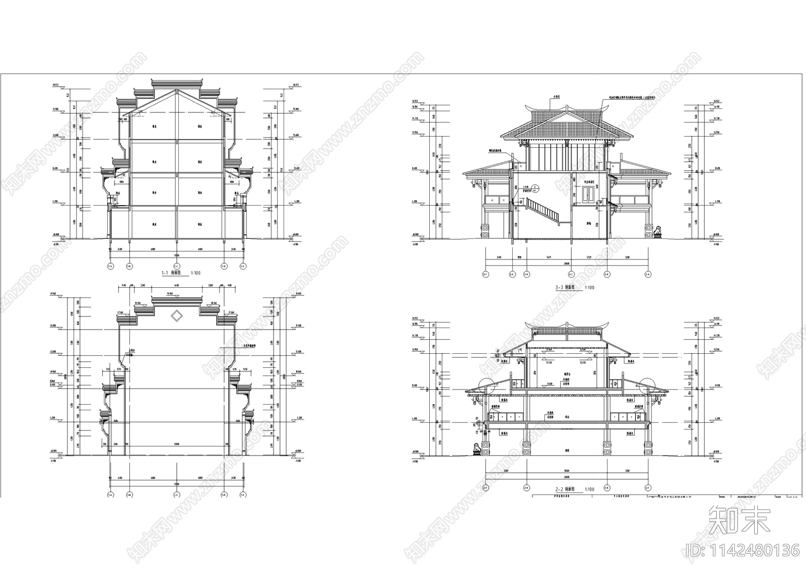 中式仿古街区商业建筑cad施工图下载【ID:1142480136】