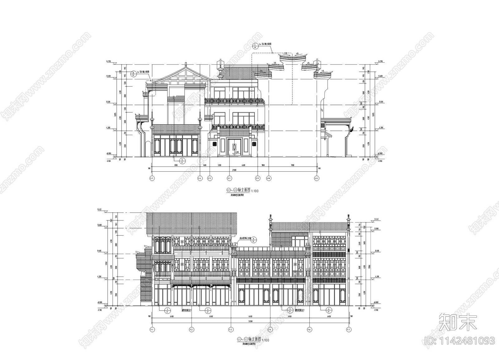 中式仿古街区商业建筑cad施工图下载【ID:1142481093】