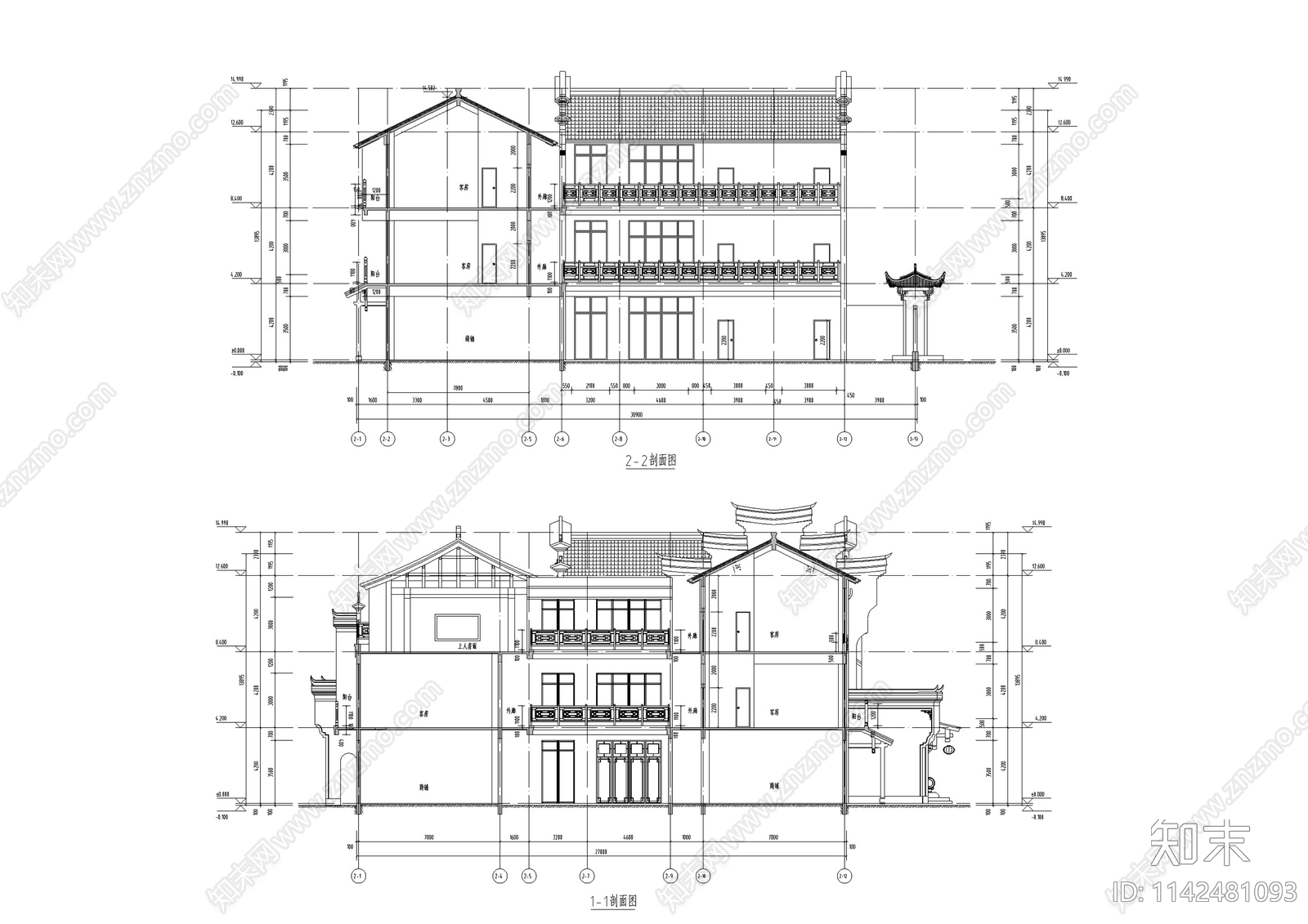 中式仿古街区商业建筑cad施工图下载【ID:1142481093】