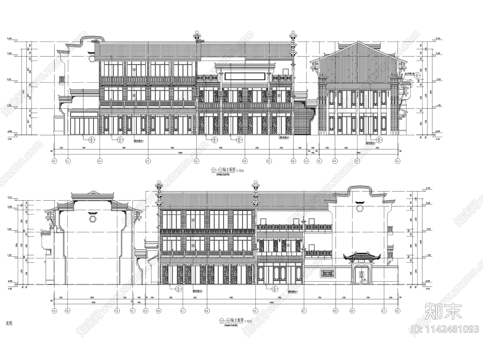 中式仿古街区商业建筑cad施工图下载【ID:1142481093】