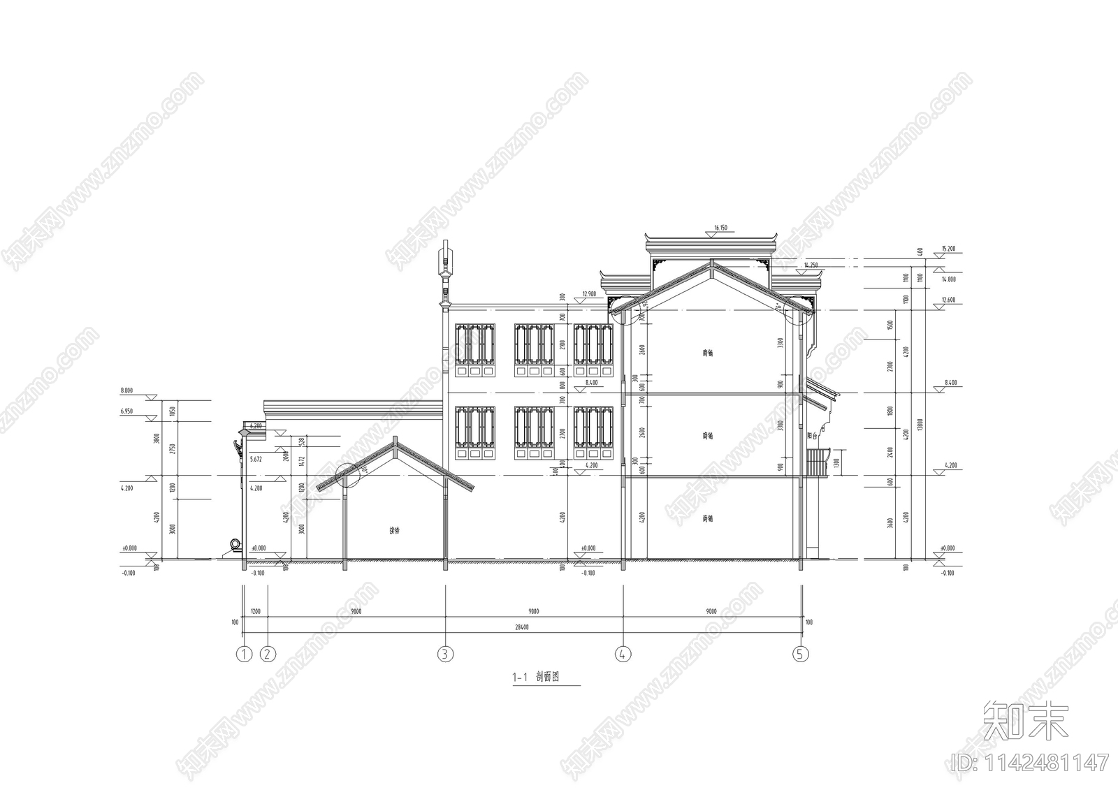 中式仿古街区商业建筑cad施工图下载【ID:1142481147】