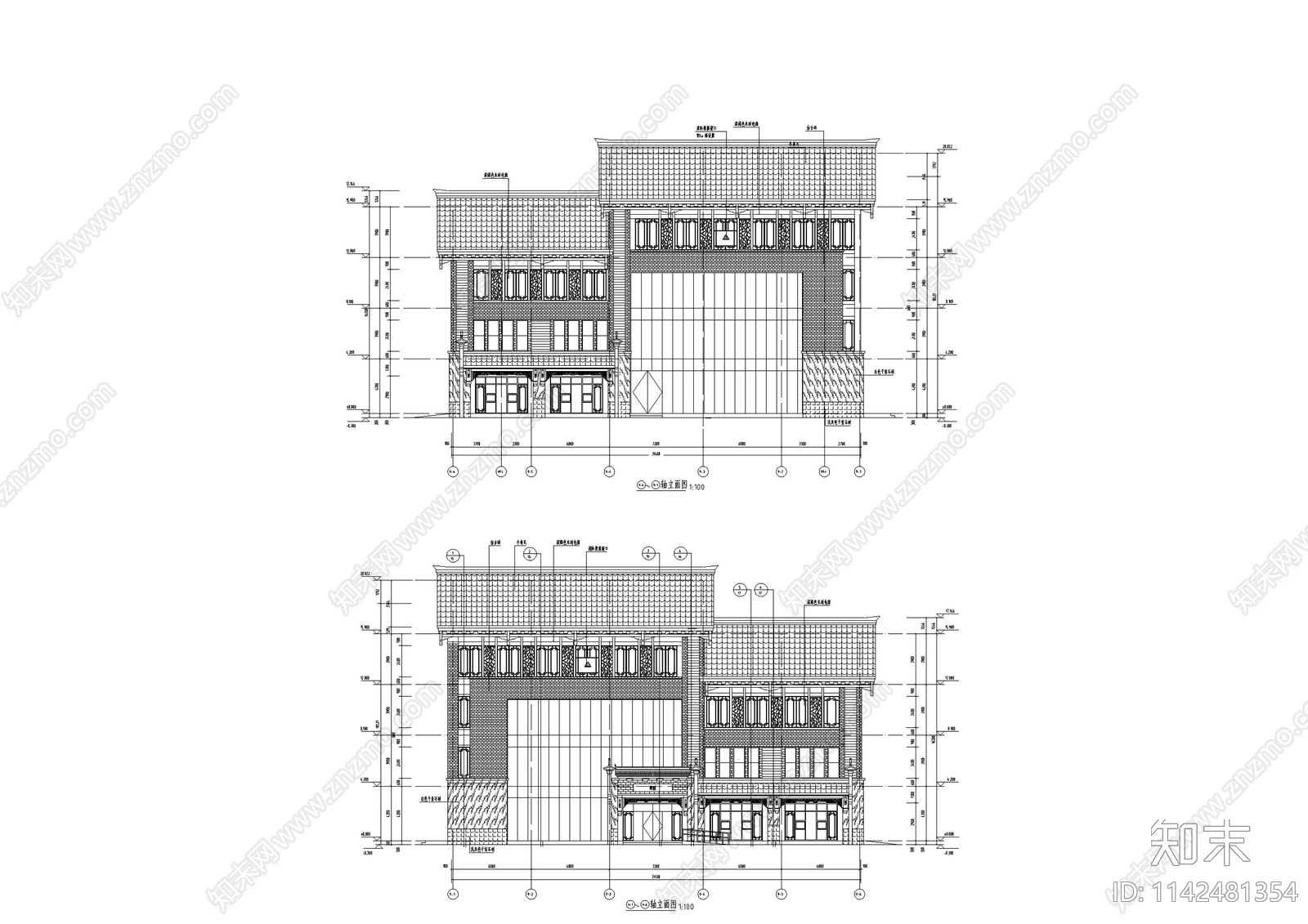 中式仿古街区商业建筑cad施工图下载【ID:1142481354】