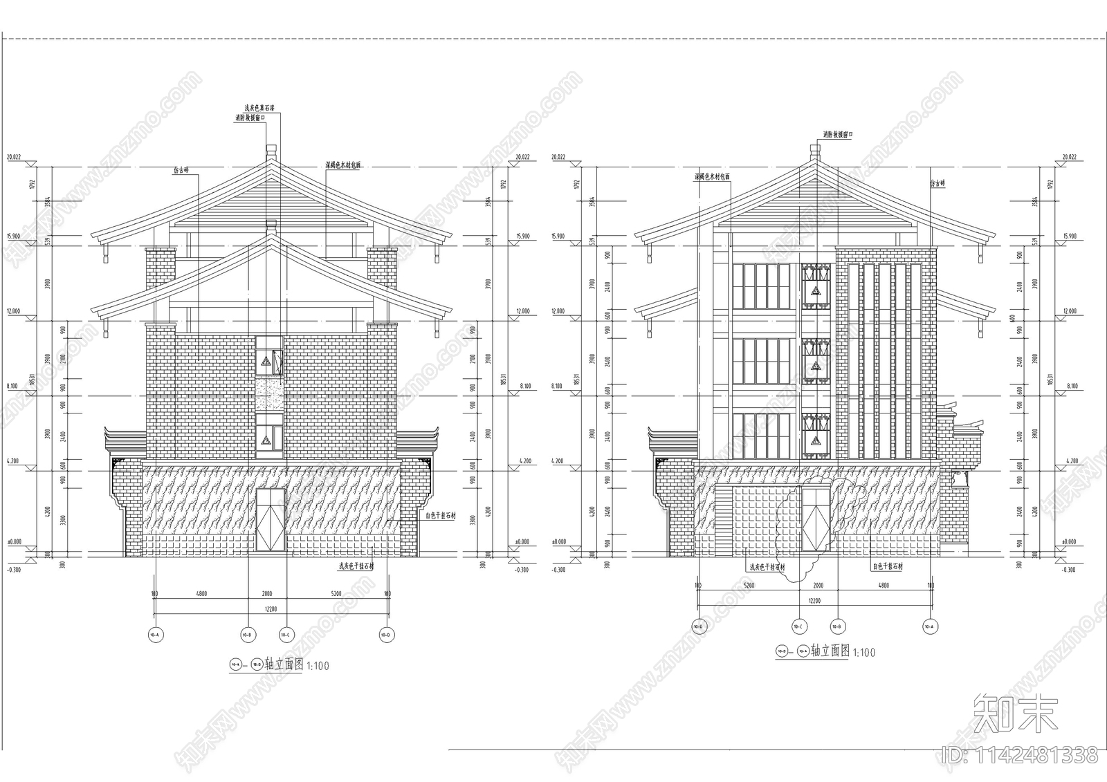 中式仿古街区商业建筑cad施工图下载【ID:1142481338】