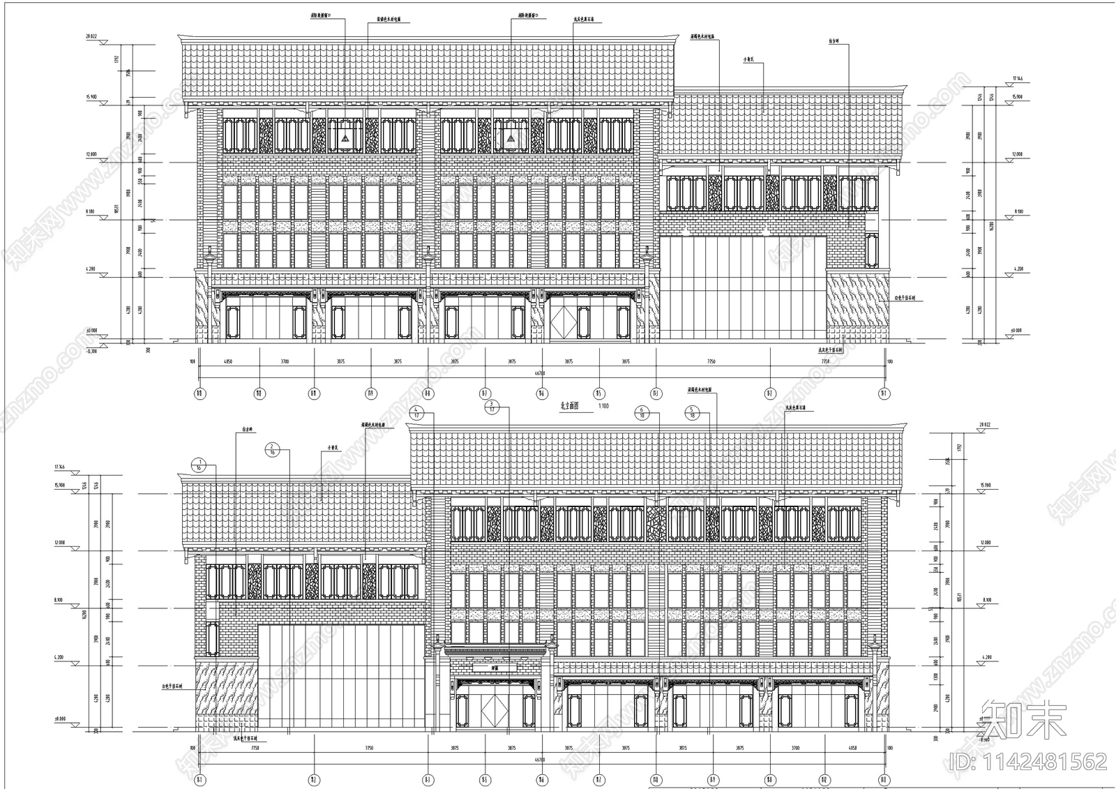 中式仿古街区商业建筑cad施工图下载【ID:1142481562】