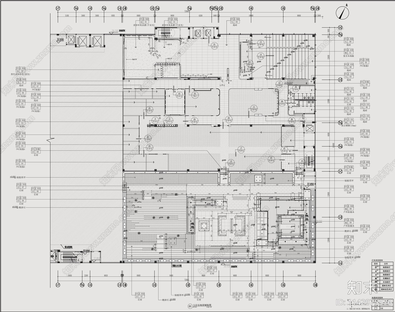 3500㎡现代办公室室内cad施工图下载【ID:1142975976】