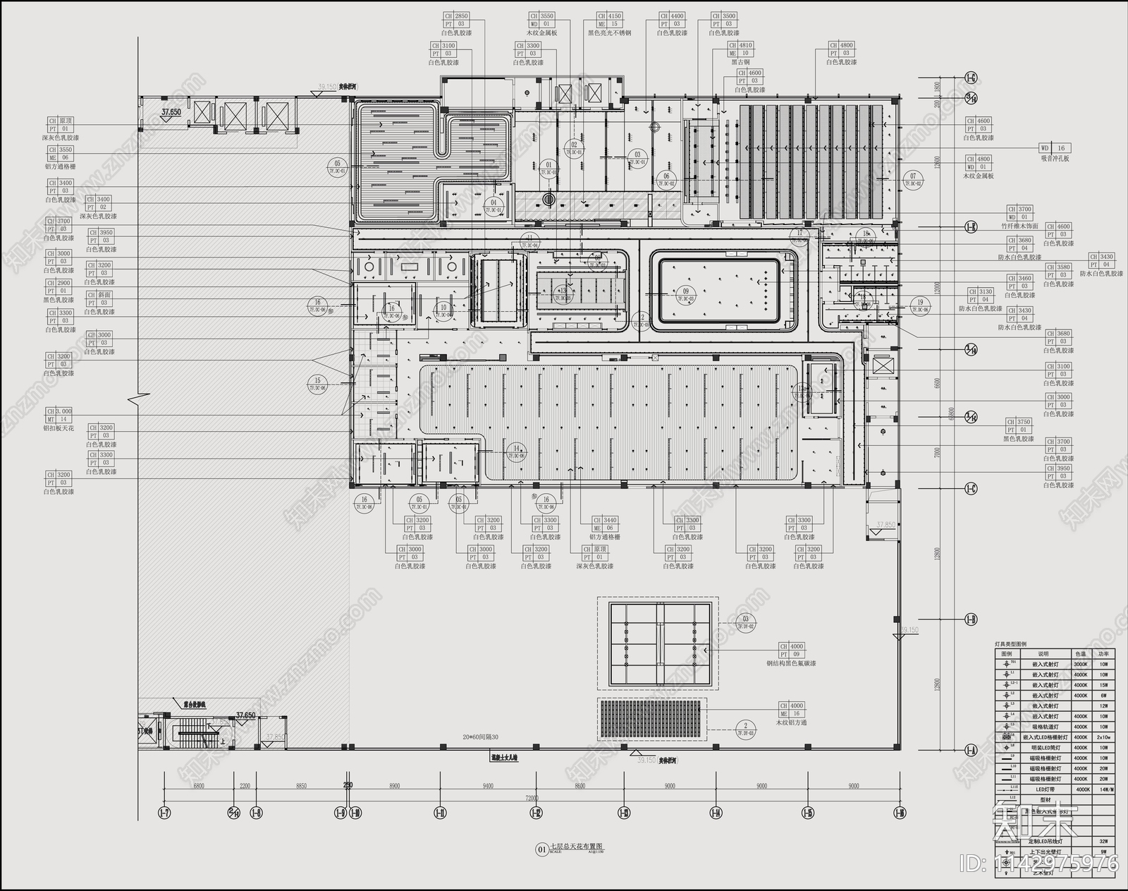 3500㎡现代办公室室内cad施工图下载【ID:1142975976】