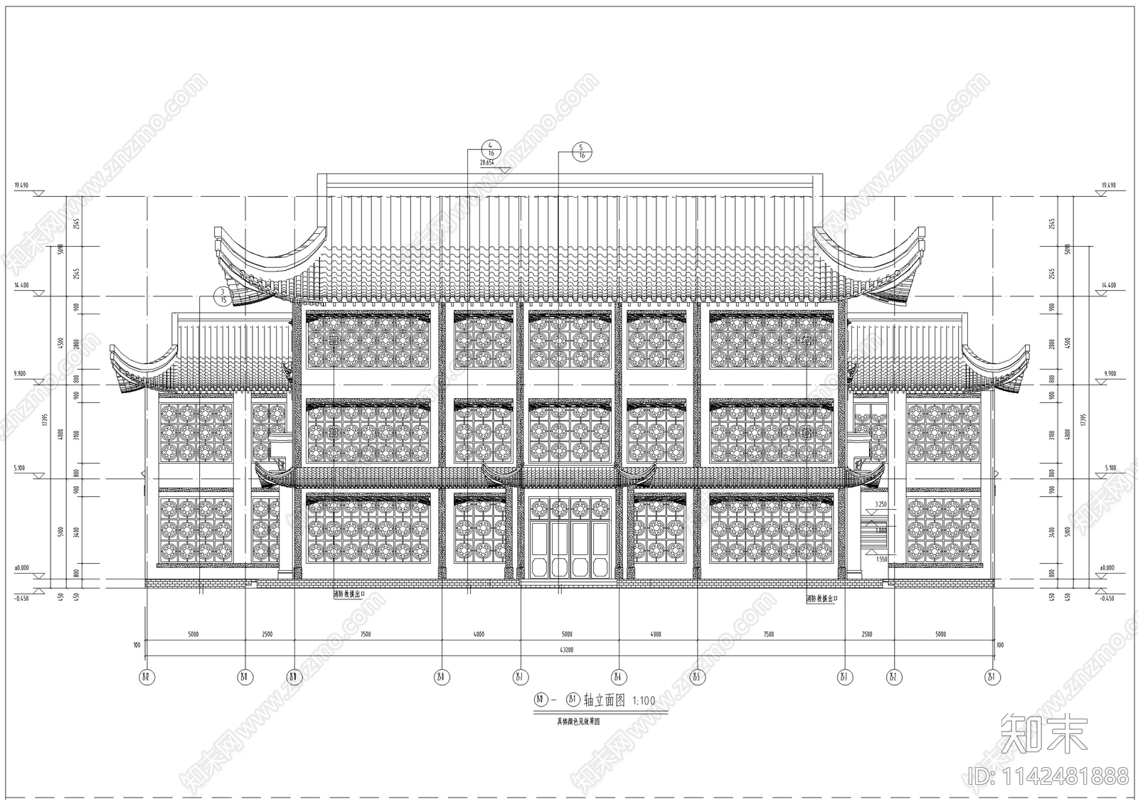 中式仿古街区商业建筑cad施工图下载【ID:1142481888】