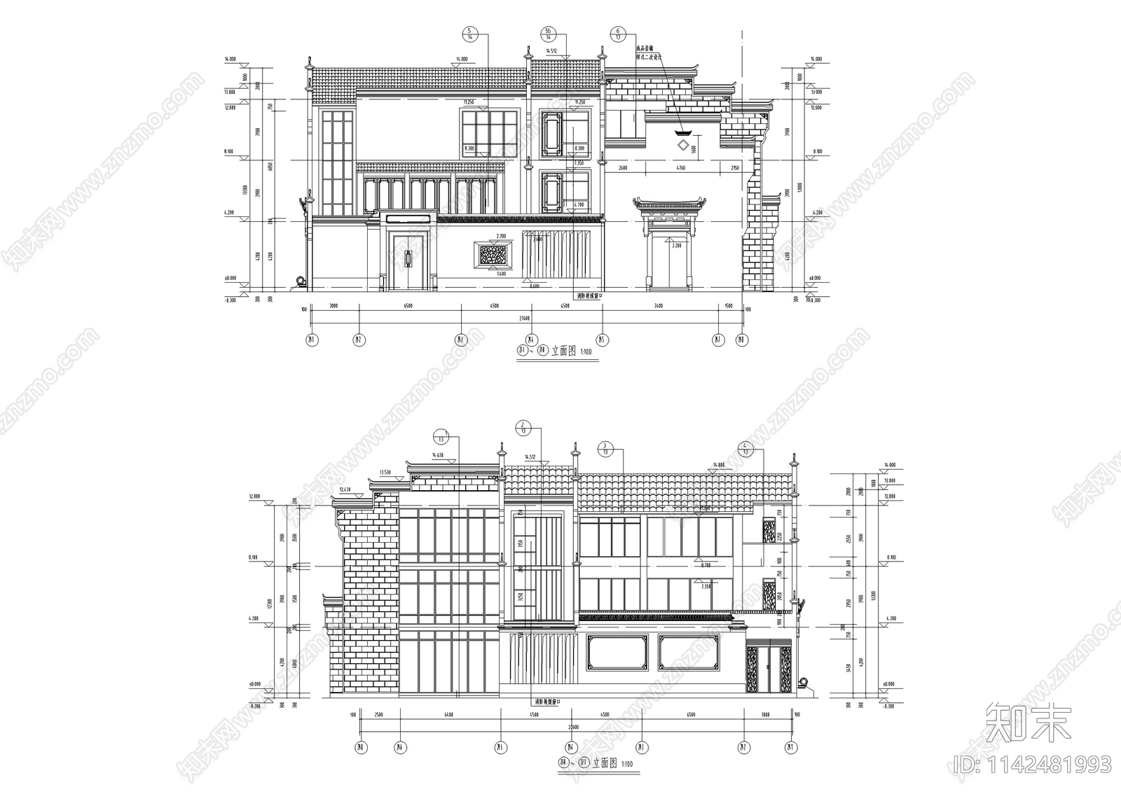 中式仿古街区商业建筑cad施工图下载【ID:1142481993】