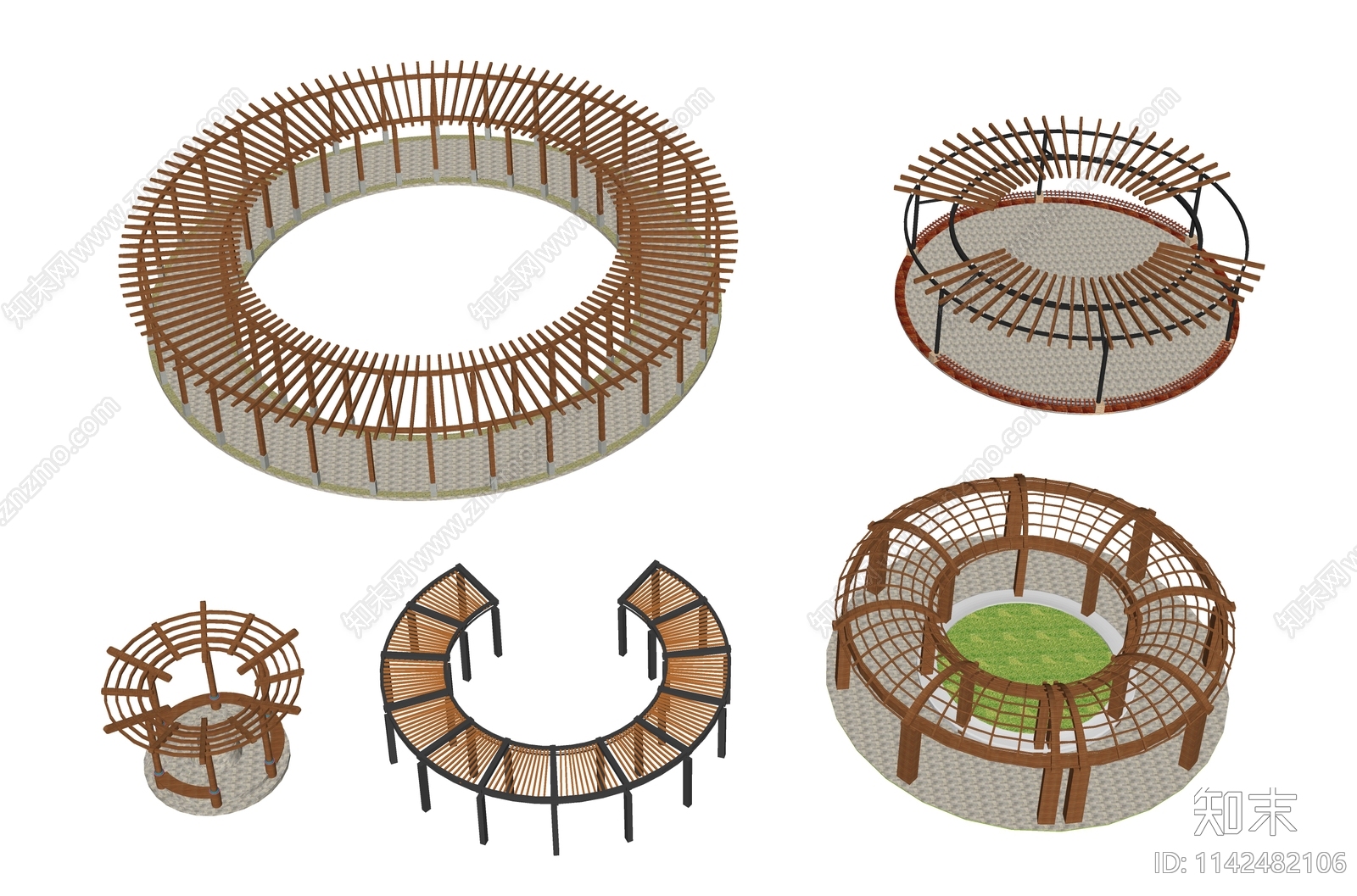 新中式圆形廊架SU模型下载【ID:1142482106】