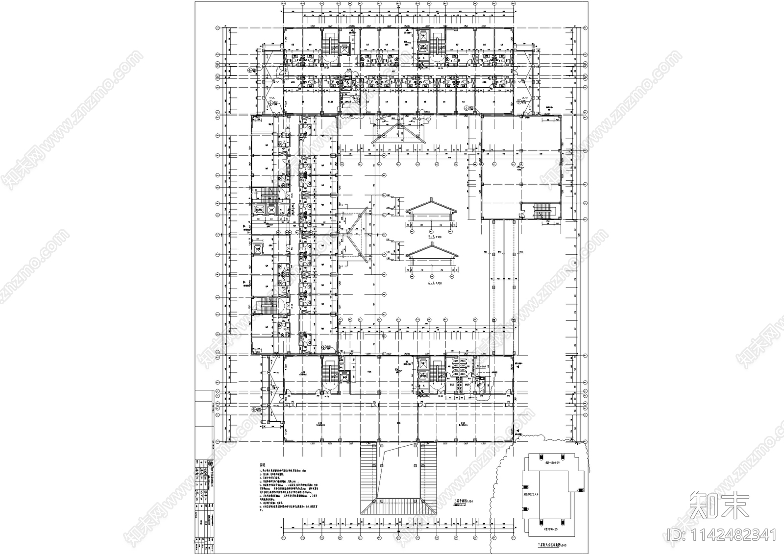 中式仿古院落式酒店建筑cad施工图下载【ID:1142482341】