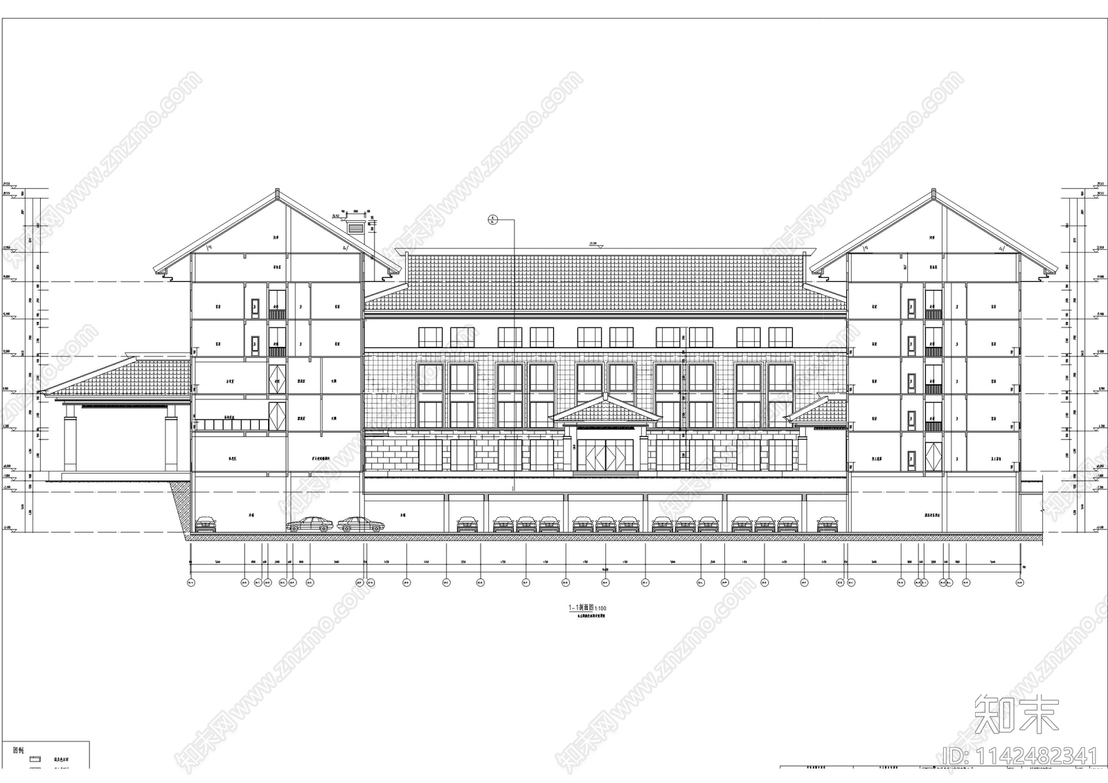 中式仿古院落式酒店建筑cad施工图下载【ID:1142482341】