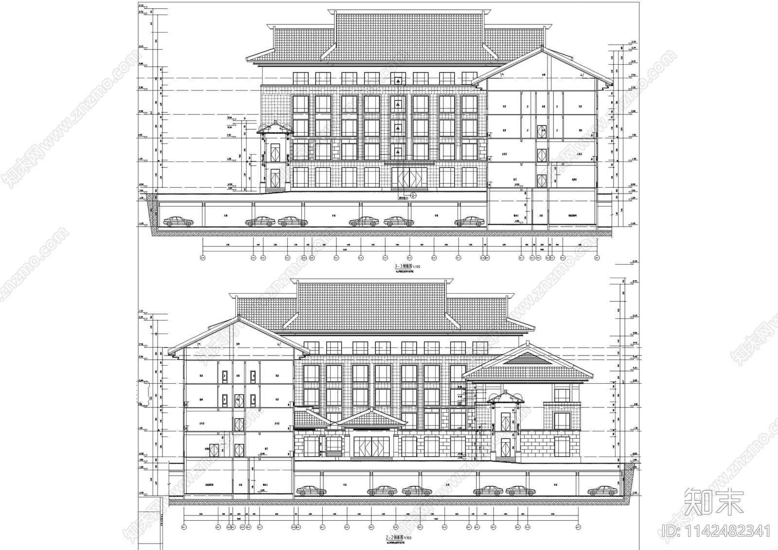 中式仿古院落式酒店建筑cad施工图下载【ID:1142482341】