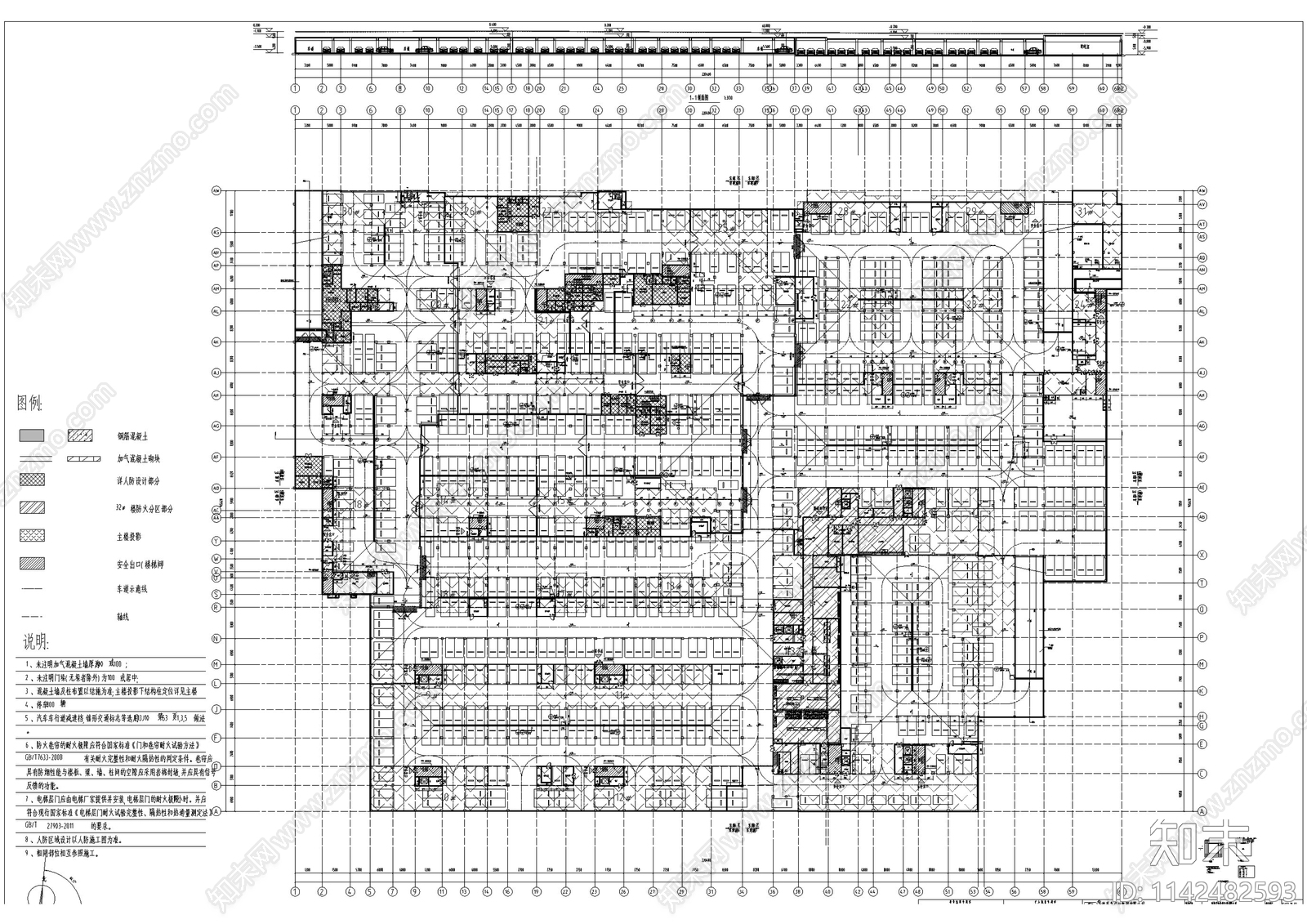 中式商业街区地下车库建筑平面图施工图下载【ID:1142482593】