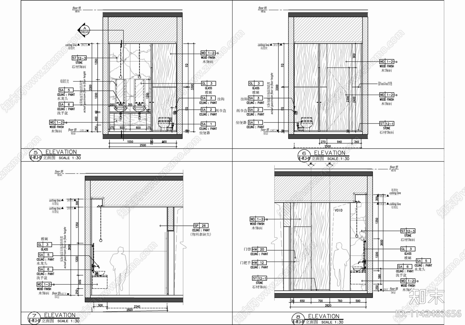 工装卫生间室内装修cad施工图下载【ID:1142483656】