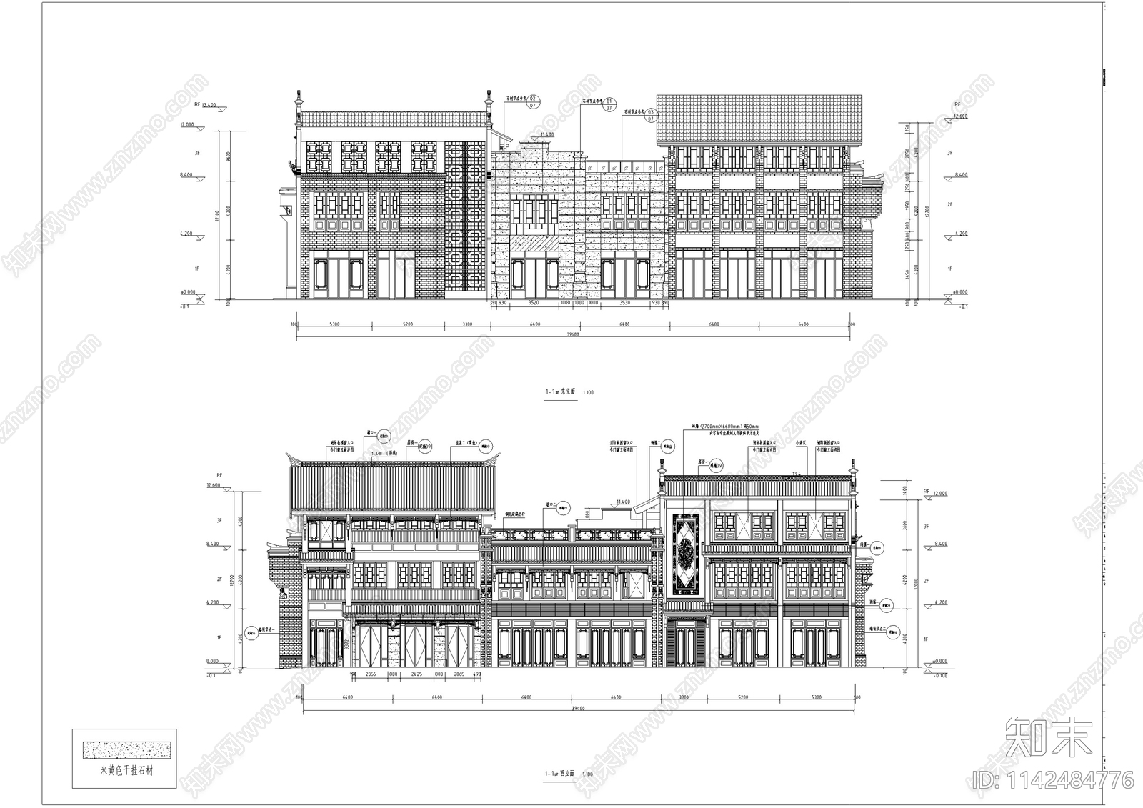 中式仿古商业建筑幕墙深化cad施工图下载【ID:1142484776】