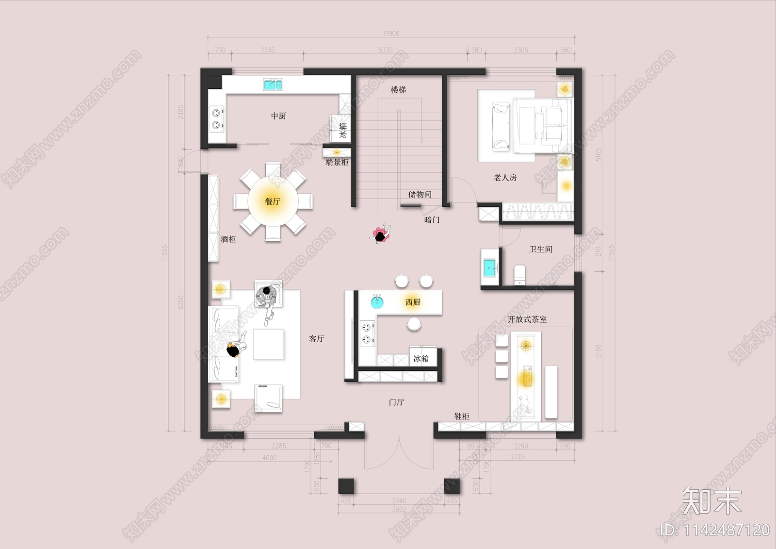 自建房别墅室内平面布置图施工图下载【ID:1142487120】