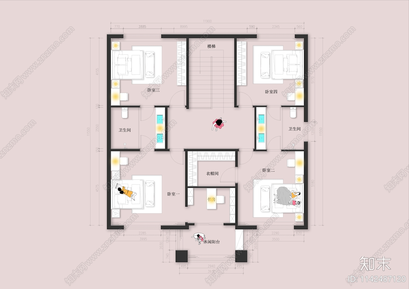 自建房别墅室内平面布置图施工图下载【ID:1142487120】