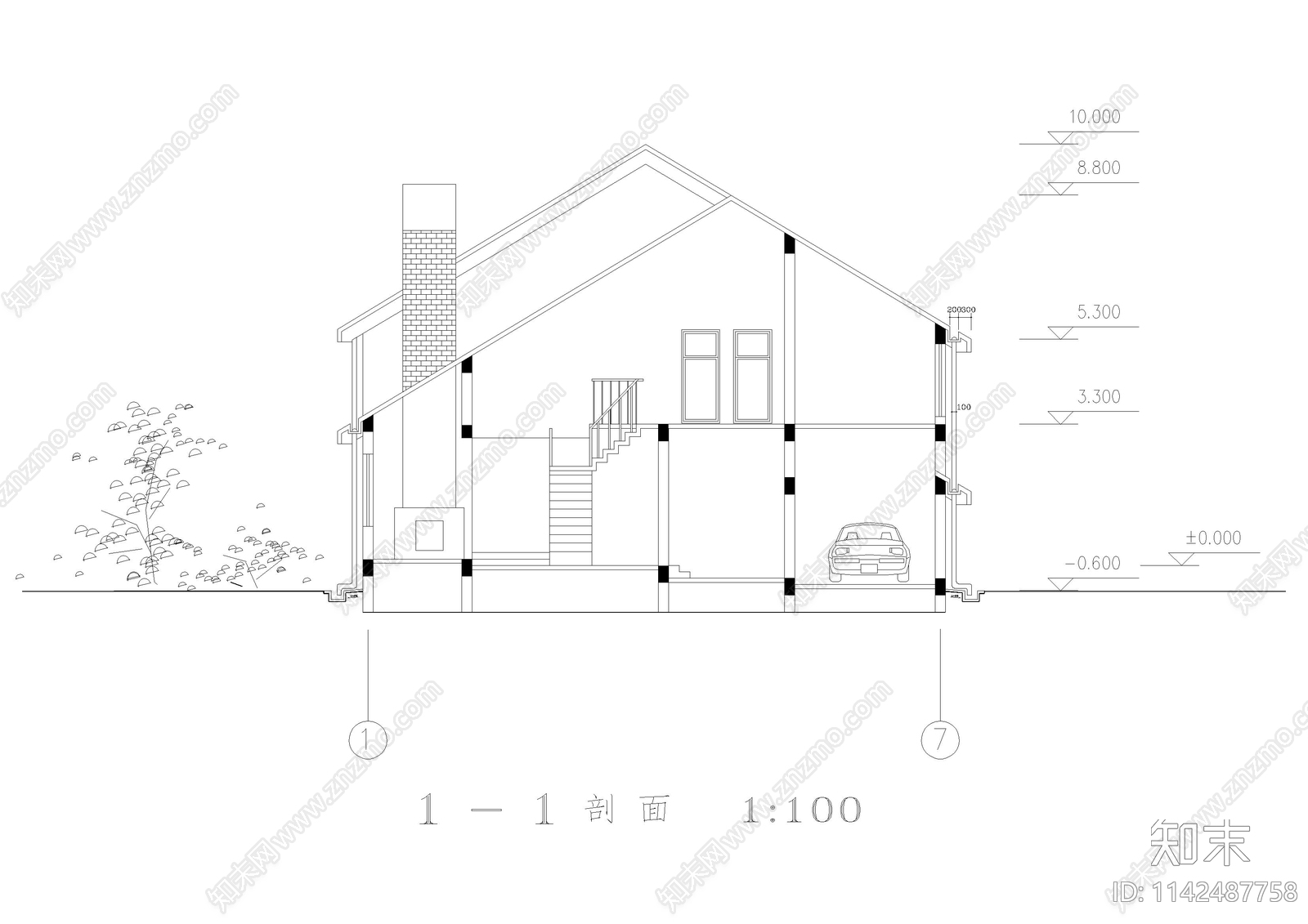 独立别墅建筑cad施工图下载【ID:1142487758】