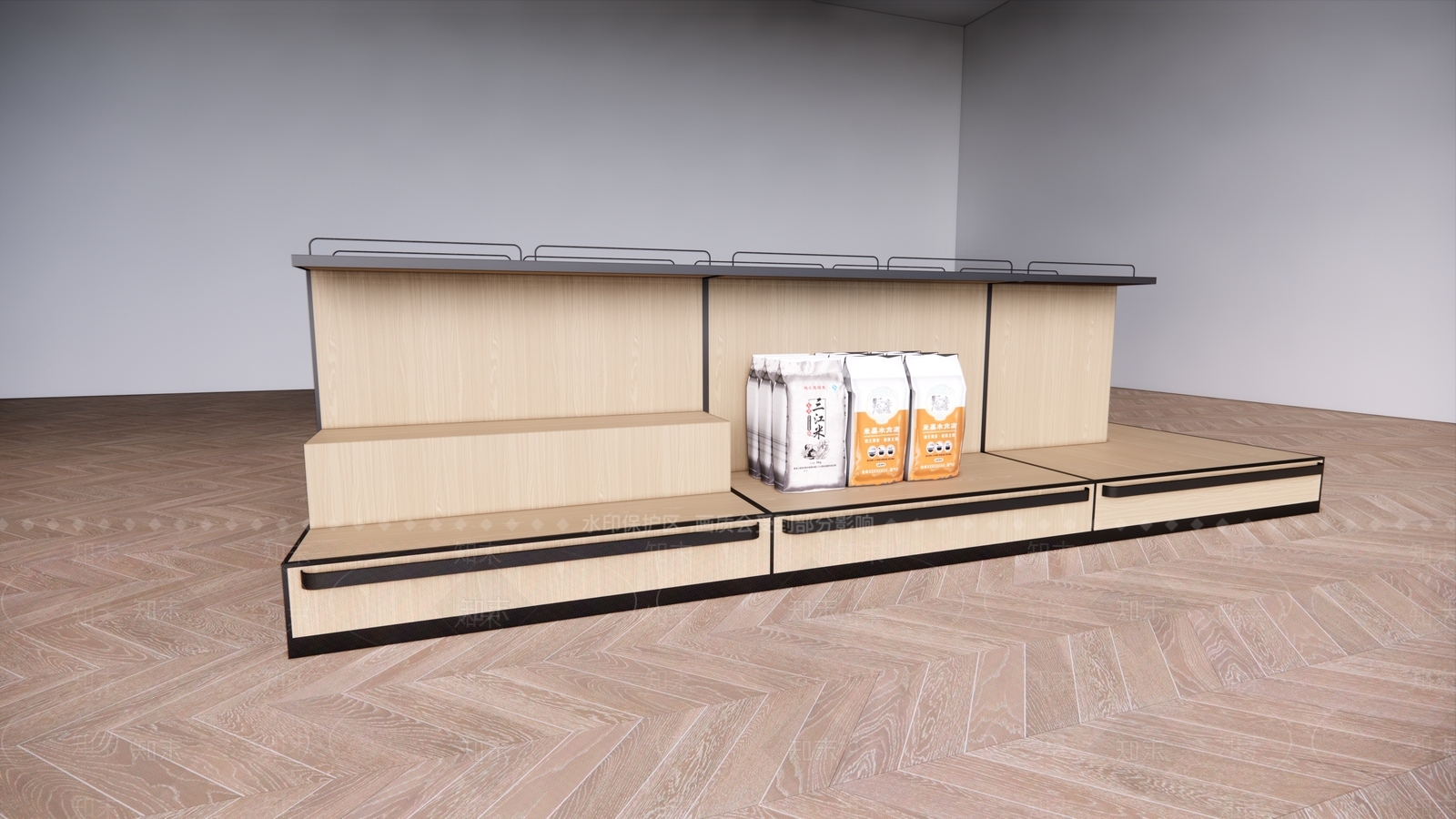 现代包装米展示货架SU模型下载【ID:1142488570】