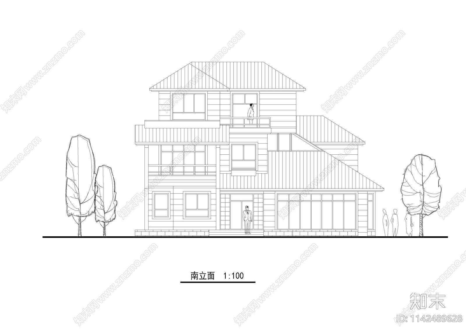 独立别墅建筑cad施工图下载【ID:1142489628】