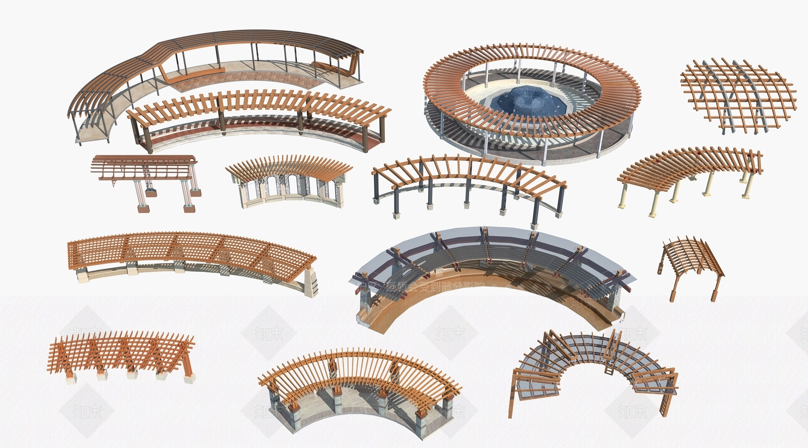 现代弧形廊架SU模型下载【ID:1142489745】