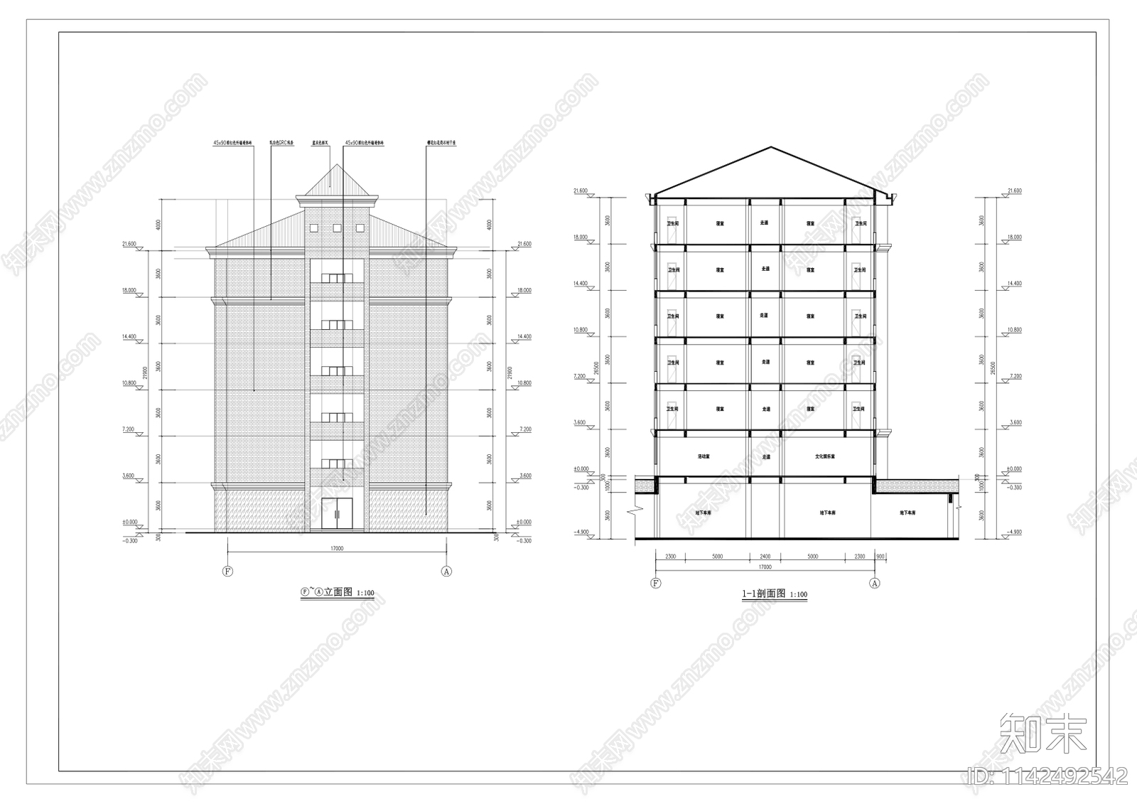 学生宿舍楼建筑cad施工图下载【ID:1142492542】