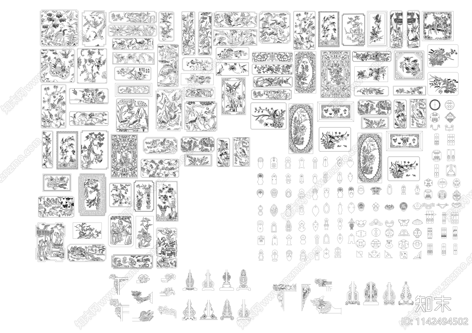 中式古典隔断花纹雕花施工图下载【ID:1142494502】