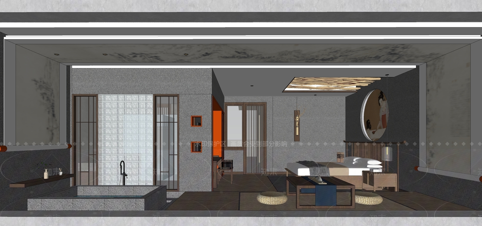 新中式唐风客房SU模型下载【ID:1142495141】