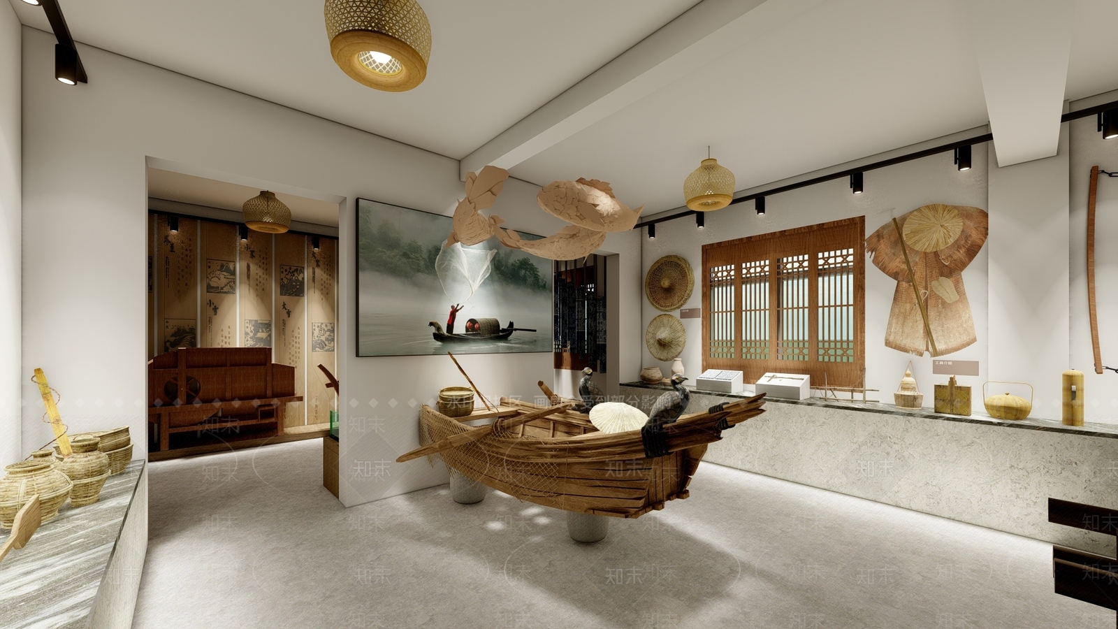 现代渔文化展厅SU模型下载【ID:1142653183】