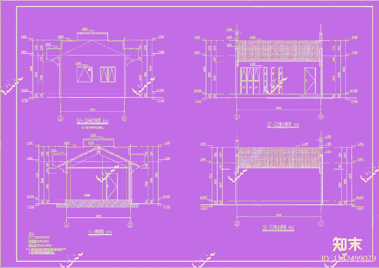 7X7m40平徽派值班室建筑cad施工图下载【ID:1142499079】